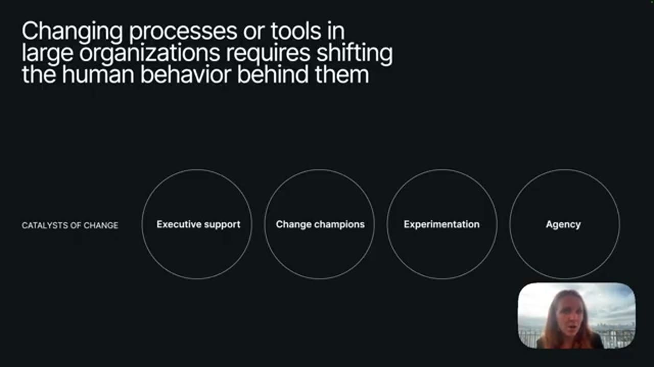 Slide Changing processes or tools in large organizations requires shifting the human behavior behind them