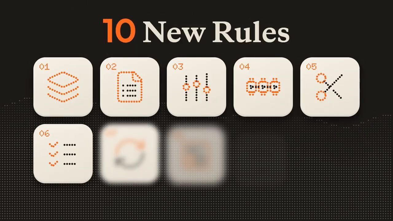 Màn hình 10 New Rules với các ô icon đánh số từ 01