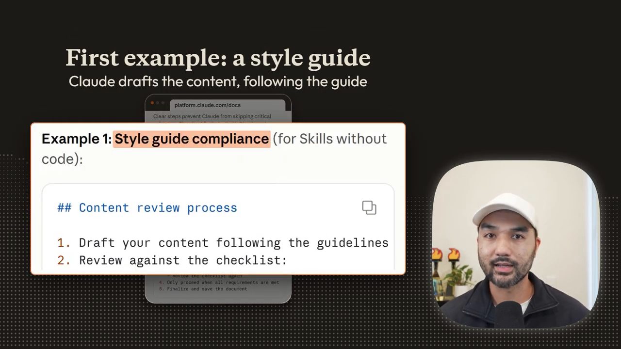 Docs Anthropic: Example 1 Style guide compliance, Content review process