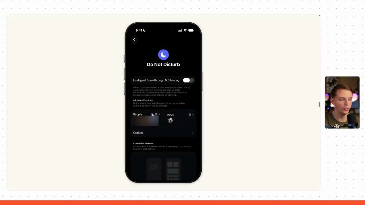 Màn hình Do Not Disturb trên iPhone: Allow Notifications với People và Apps, Apps chỉ có biểu tượng ChatGPT