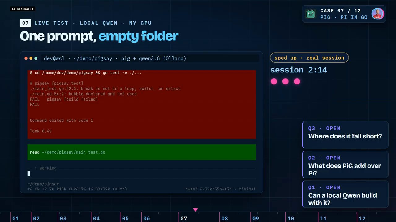 Terminal PiG: go test thất bại, break is not in a loop, bubble declared and not used, build failed