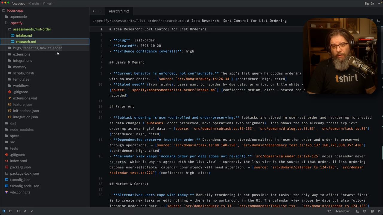File research.md với tiêu đề Idea Research: Sort Control for List Ordering, các mục Users and Demand, Prior Art, Market and Context