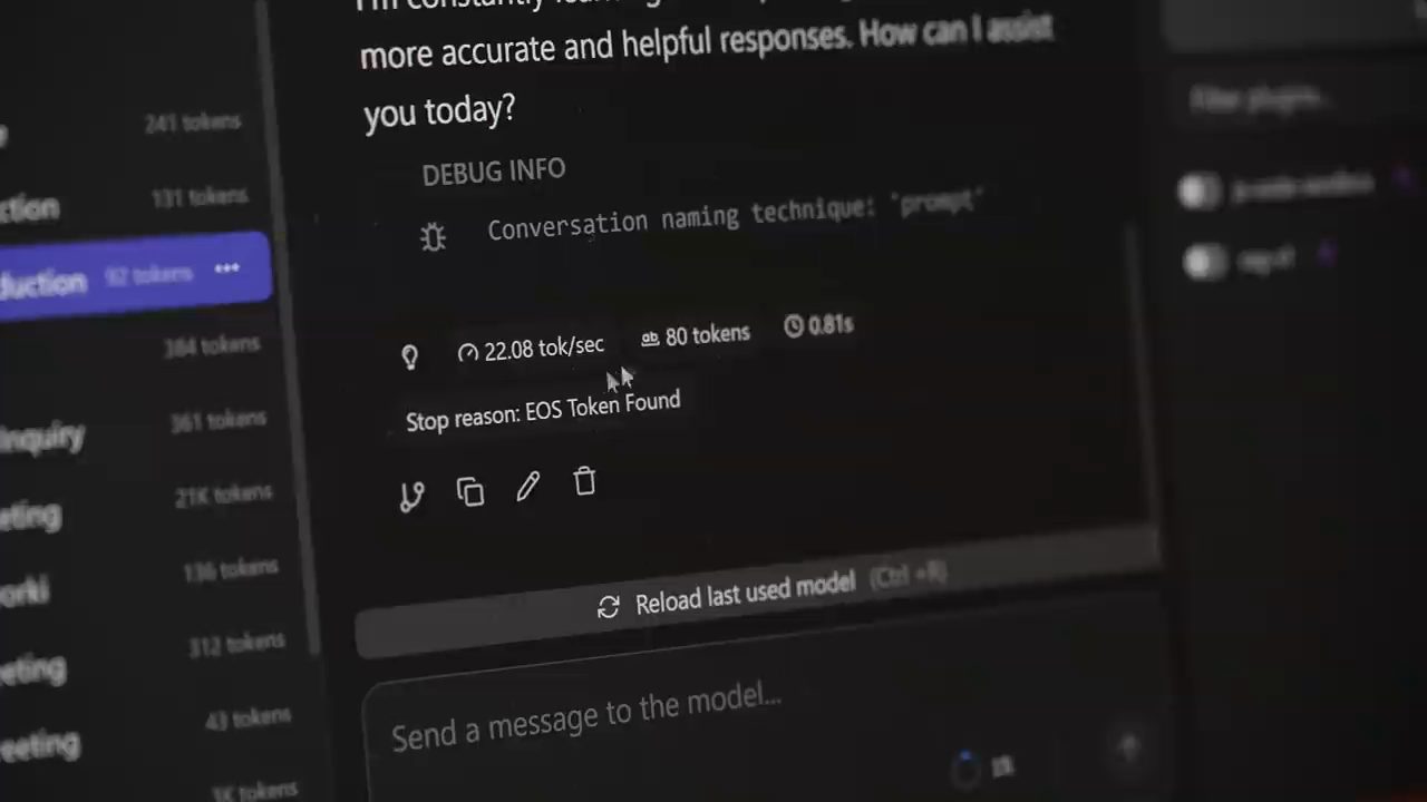 Debug Info với 22.08 tok/sec cho GLM 4.7 Flash