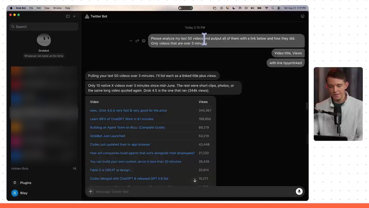 Twitter Bot trả về bảng video với tiêu đề có link và cột Views