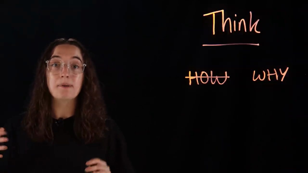 Dưới chữ Think, chữ HOW bị gạch ngang và chữ WHY bên cạnh