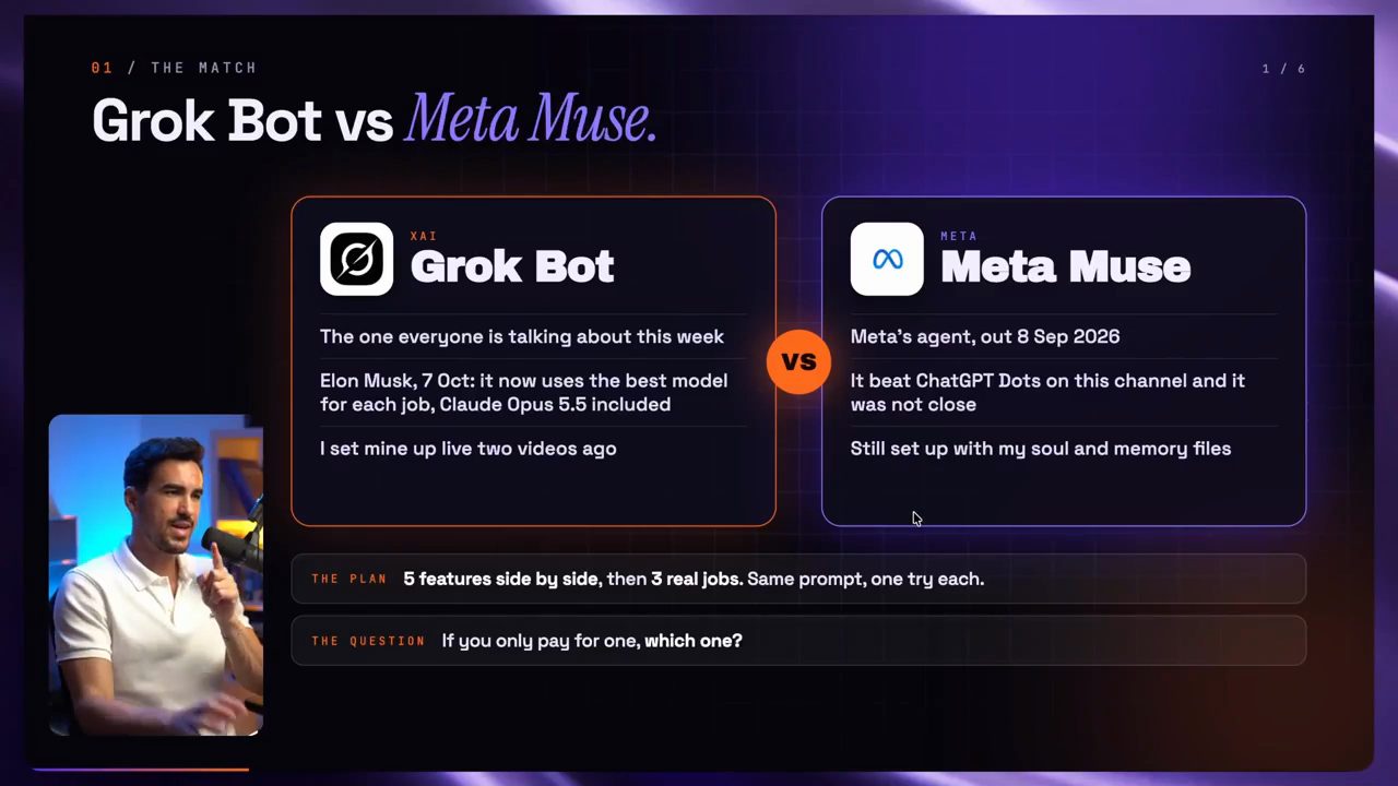 Slide so sánh Grok Bot và Meta Muse, Jordan ở góc trái