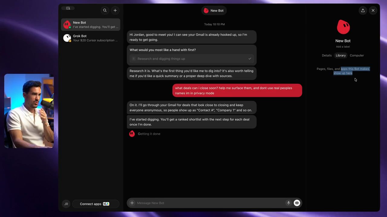 Cửa sổ chat với New Bot trong Grok Bot
