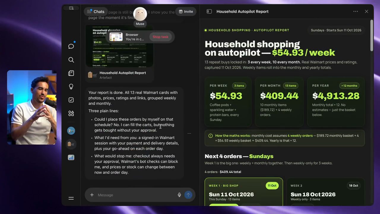 Household Autopilot Report của Meta Muse với ba con số chi phí