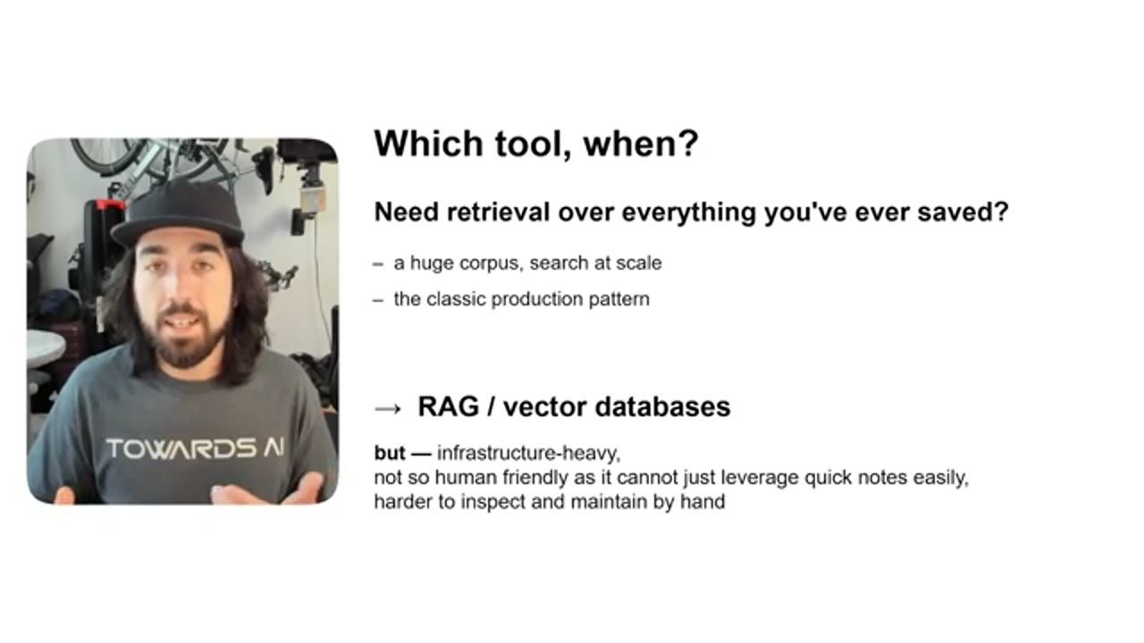 Slide Need retrieval over everything you've ever saved? RAG / vector databases, but infrastructure-heavy