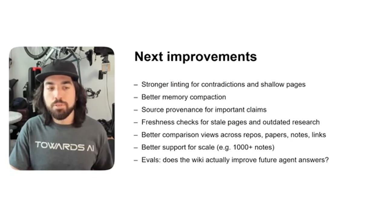 Slide Next improvements: stronger linting, better memory compaction, source provenance, freshness checks, better comparison views, support for scale, evals