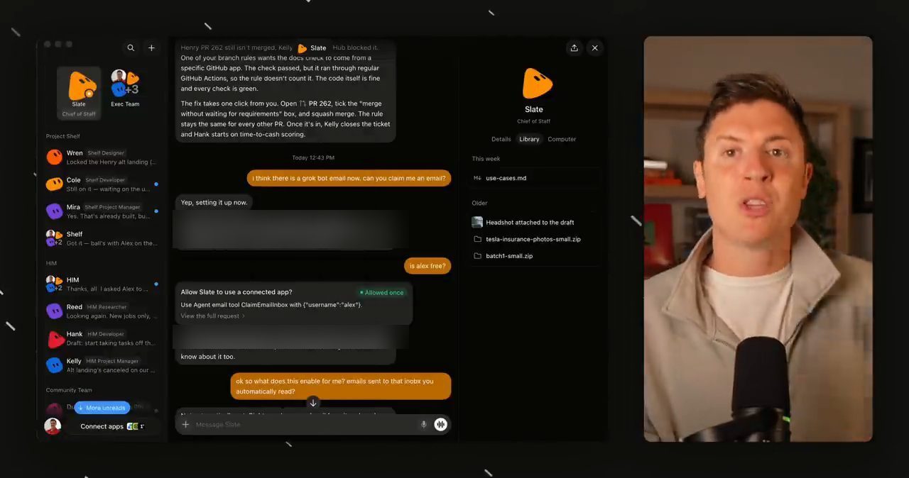 Cuộc trò chuyện với bot Slate để claim địa chỉ email riêng cho Grok Bot