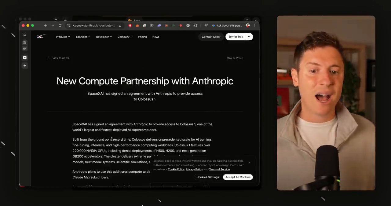 Trang tin của SpaceXAI: New Compute Partnership with Anthropic, quyền truy cập Colossus 1