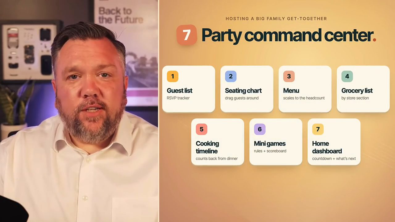 Slide Party command center với bảy thẻ chức năng
