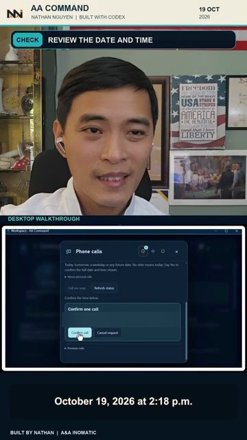 Bảng Phone calls với hộp Confirm one call, nút Confirm call và Cancel request