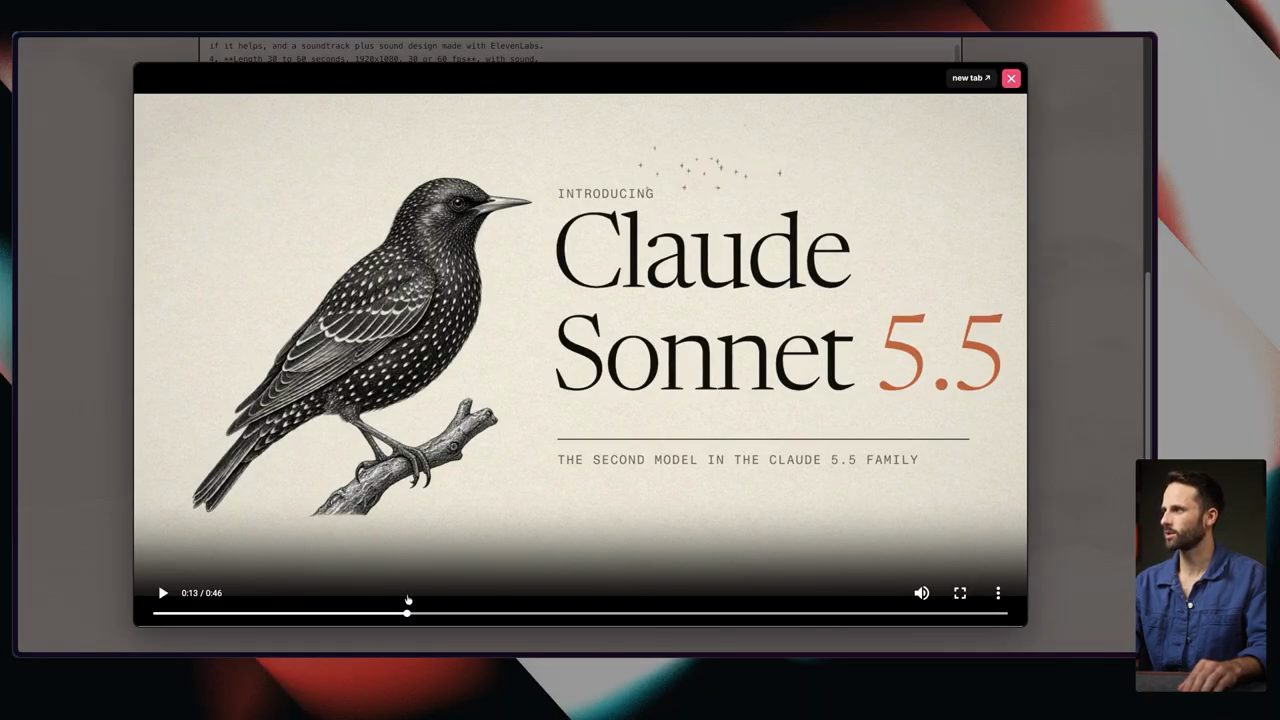 Khung tiêu đề Introducing Claude Sonnet 5.5 với hình chim sáo ký hoạ