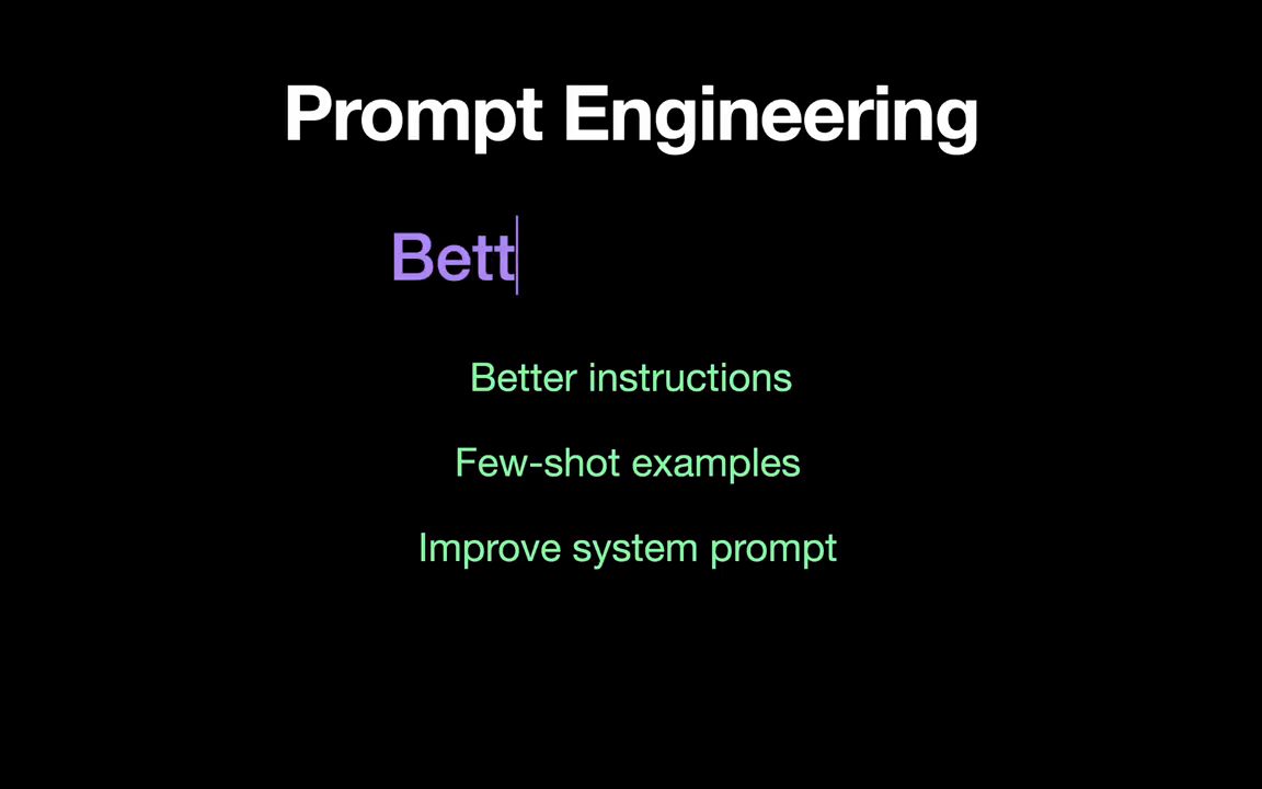 Slide Prompt Engineering với ba dòng Better instructions, Few-shot examples, Improve system prompt