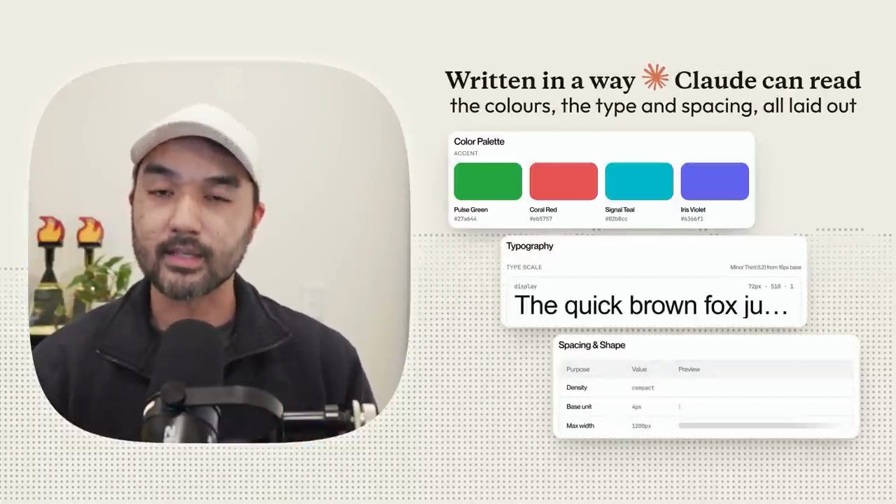 Ví dụ một design system viết cho Claude đọc: Color Palette, Typography, Spacing and Shape
