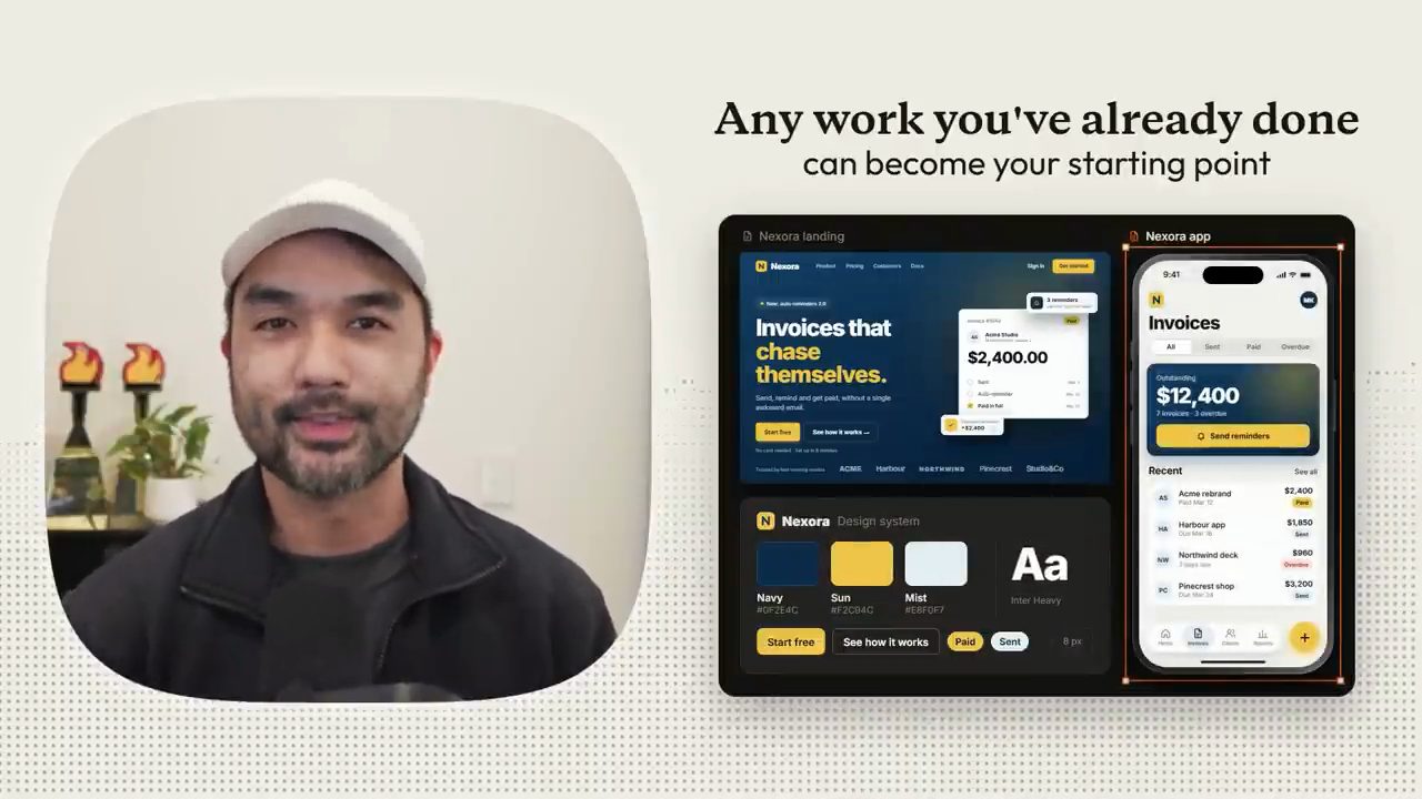 Project Nexora gồm landing page, design system và app mobile hiển thị cạnh nhau