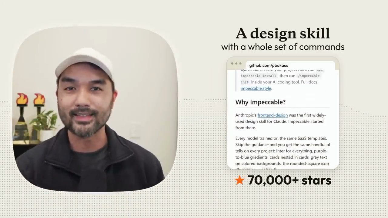 README của repo Impeccable trên GitHub với mục Why Impeccable và nhãn 70,000+ stars
