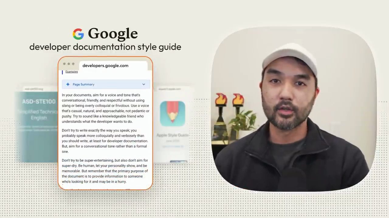 Trang Google developer documentation style guide đặt giữa tài liệu ASD-STE100 và Apple Style Guide