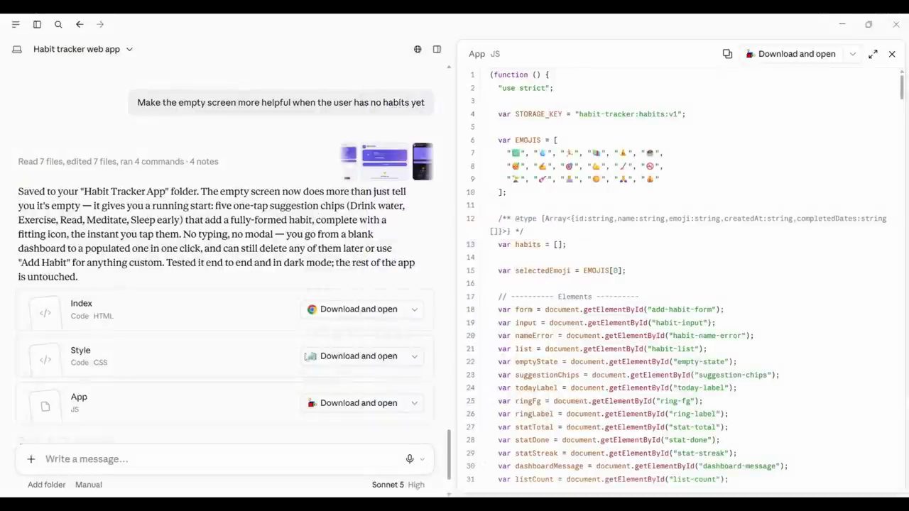 Câu trả lời cho prompt Make the empty screen more helpful, mô tả năm suggestion chip