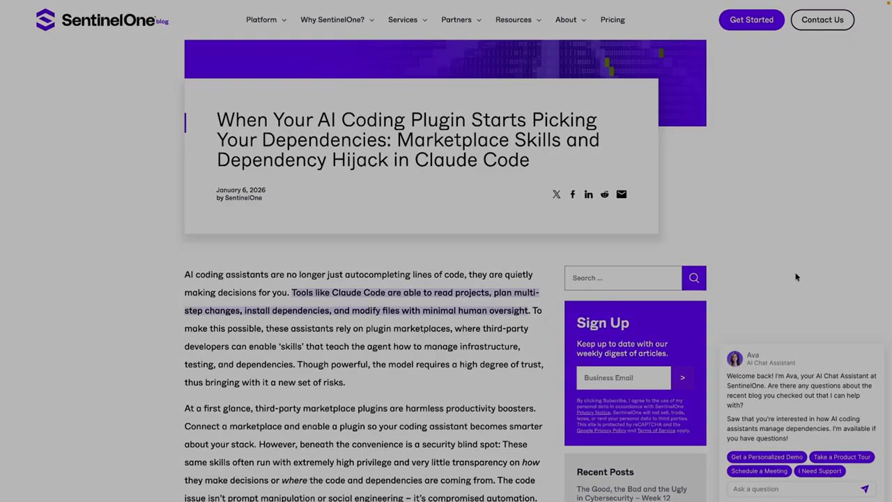 Bài blog SentinelOne: When Your AI Coding Plugin Starts Picking Your Dependencies