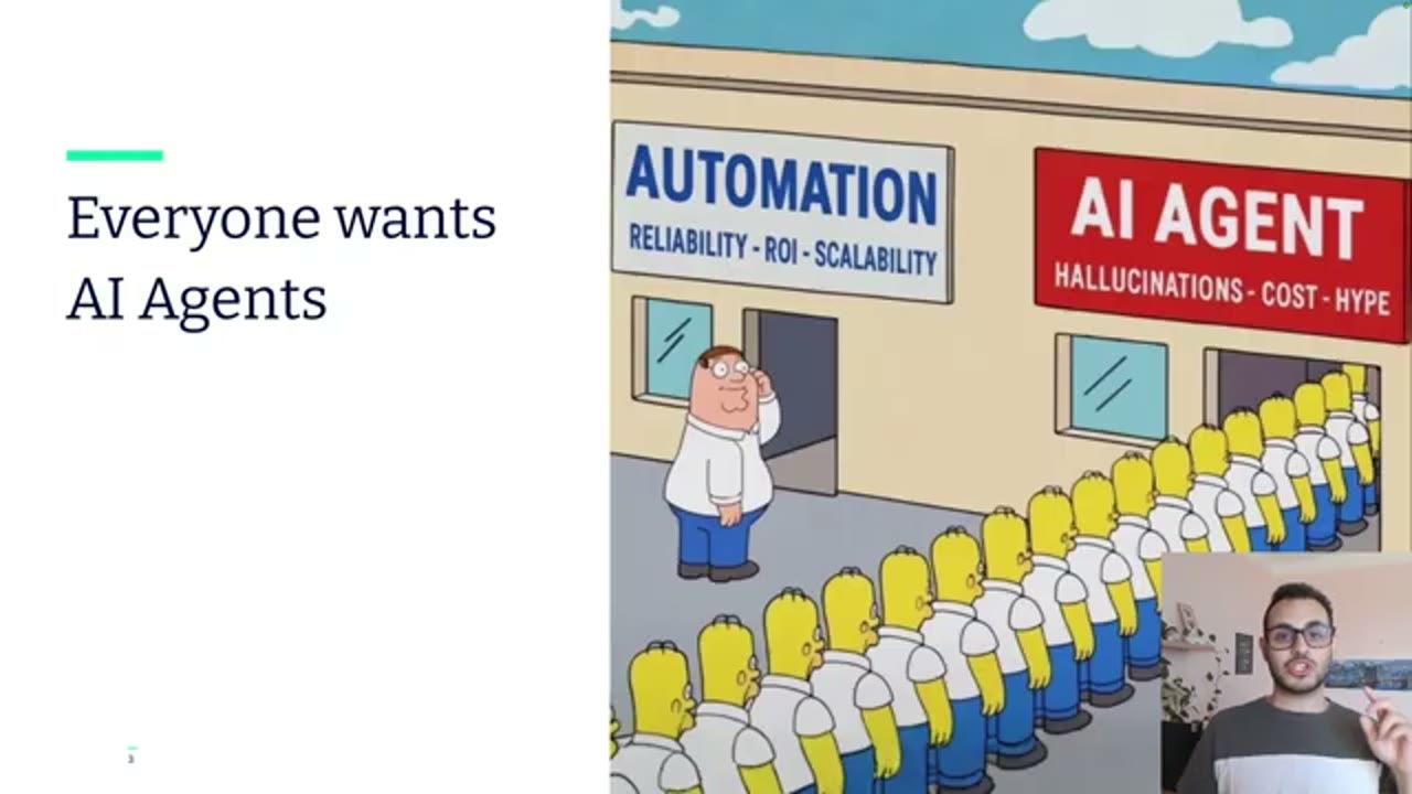 Meme Family Guy: hàng dài người xếp trước cửa AI AGENT, cửa AUTOMATION vắng tanh
