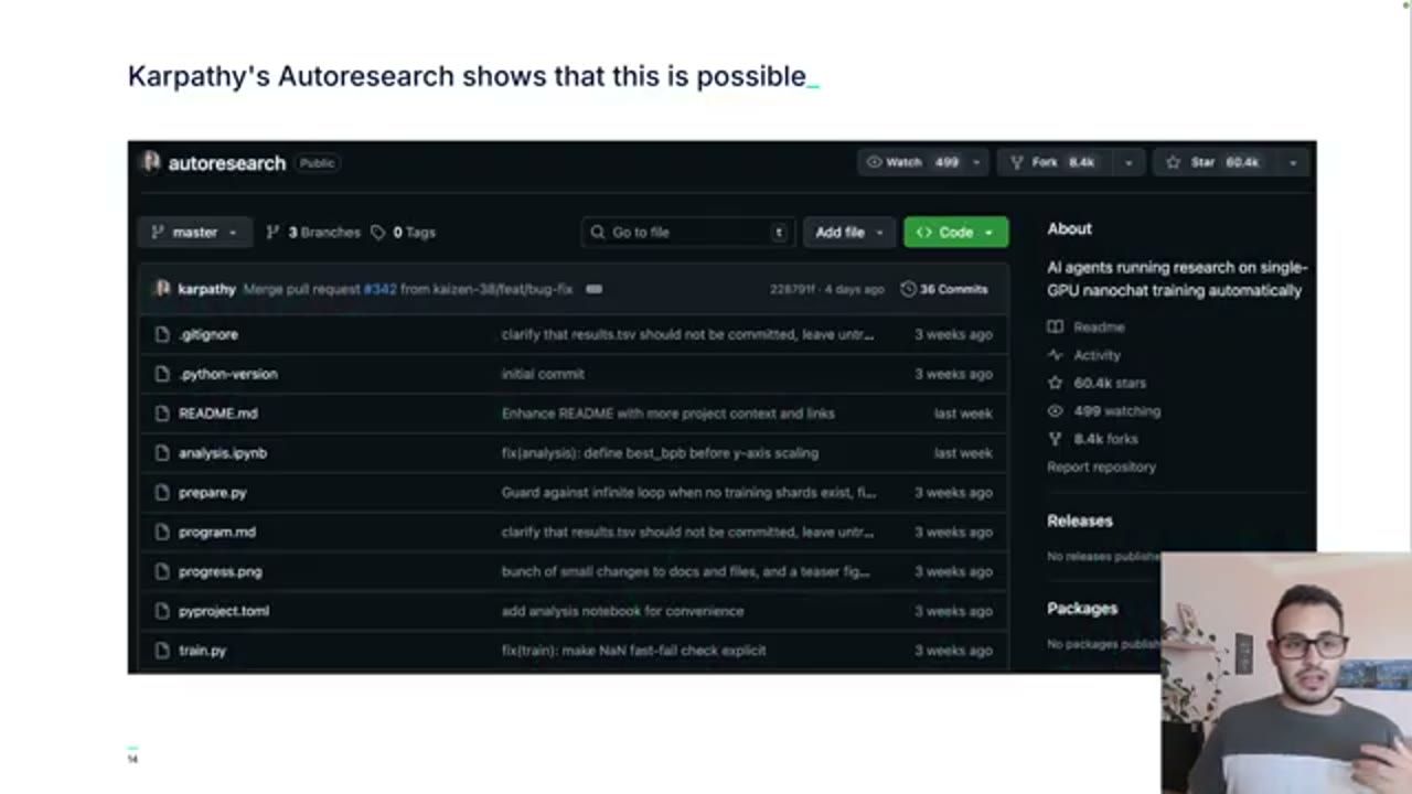 Trang GitHub của repo karpathy/autoresearch