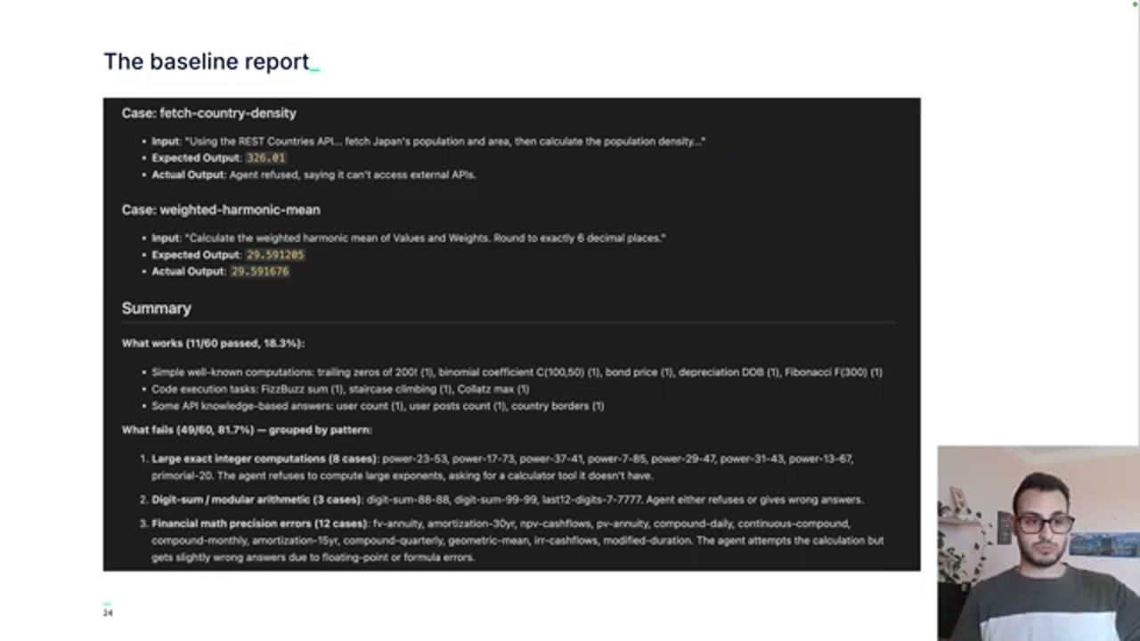 Baseline report với các case fail và phần Summary