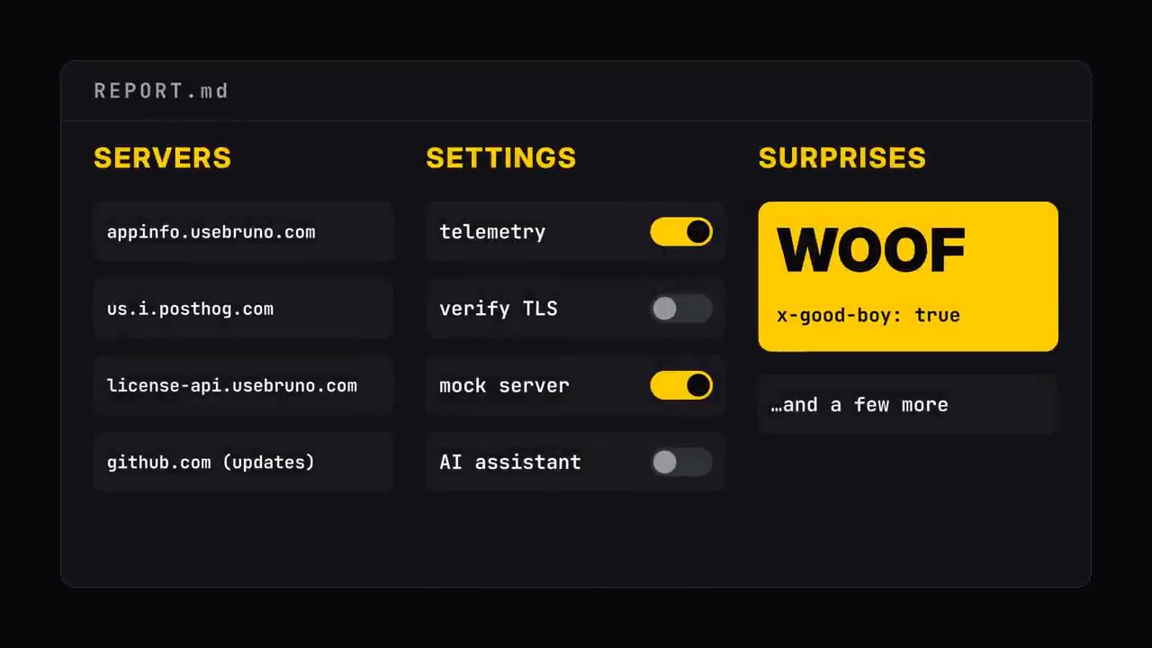 Tóm tắt REPORT.md thành ba cột Servers, Settings và Surprises