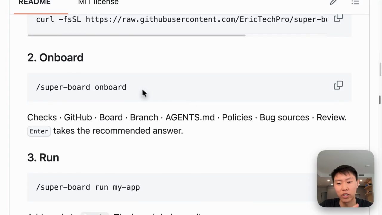 README phần Quick start với Onboard và Run