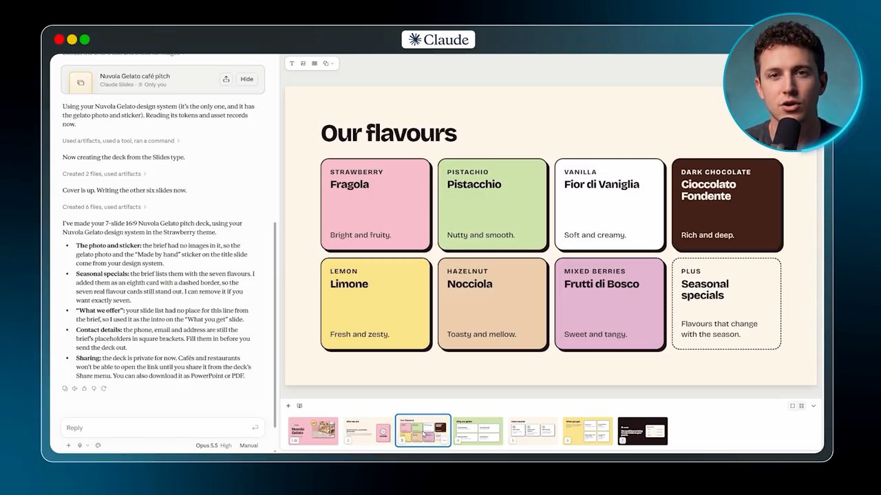 Slide Our flavours với tám thẻ vị màu và dải thumbnail bảy slide