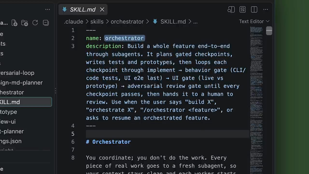 File SKILL.md của skill orchestrator trong thư mục .claude/skills