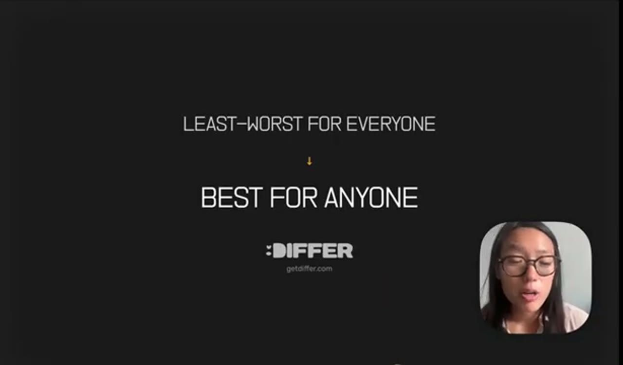 Slide kết: Least-worst for everyone, mũi tên xuống Best for anyone, logo Differ