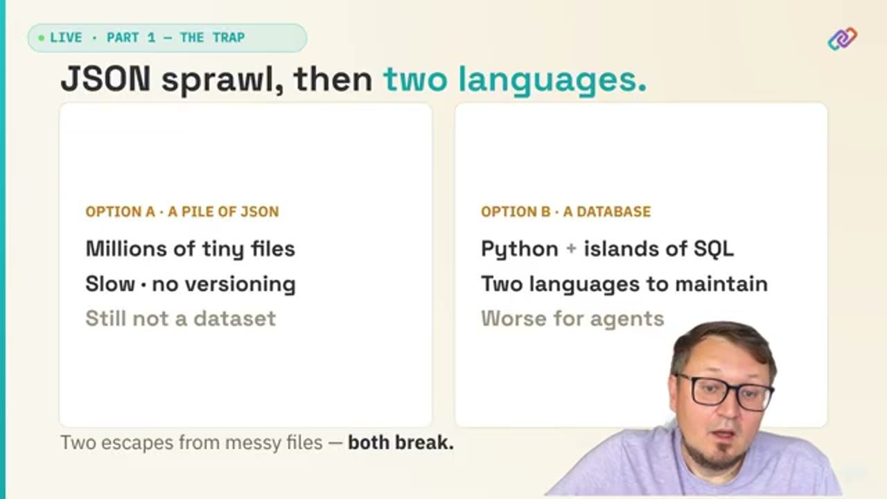 Slide JSON sprawl, then two languages