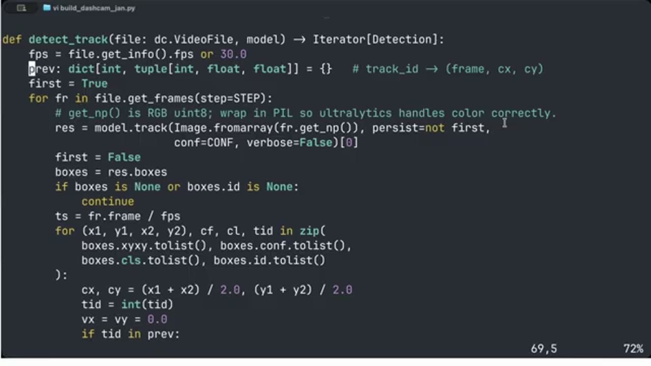 Hàm detect_track nhận dc.VideoFile, trả về Iterator Detection