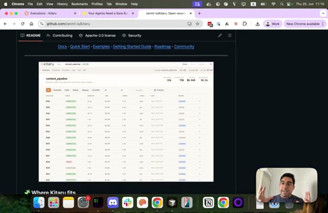 README của Kitaru với ảnh dashboard danh sách execution