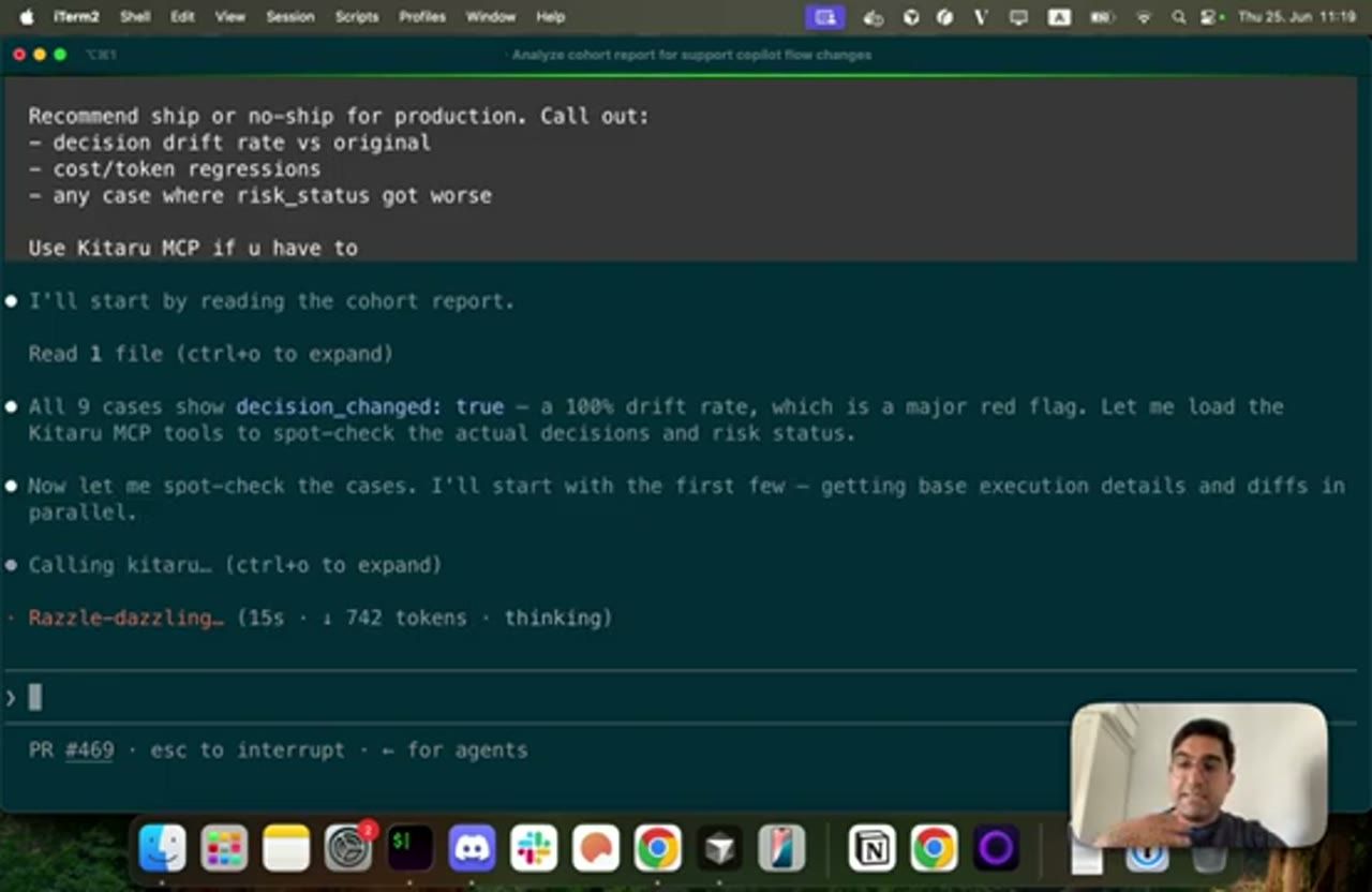 Claude Code đọc cohort report và gọi Kitaru MCP để phân tích