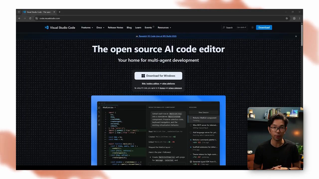 Trang chủ code.visualstudio.com với nút Download for Windows