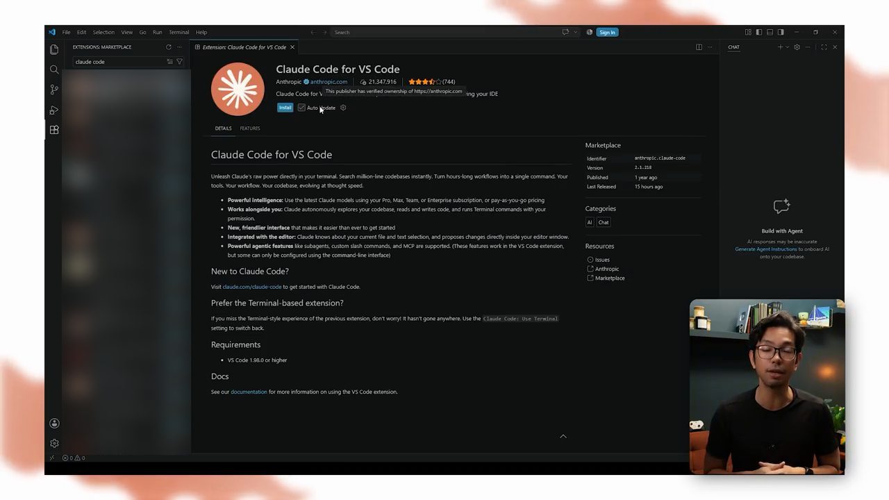 Trang extension Claude Code for VS Code trong Extensions Marketplace của VS Code