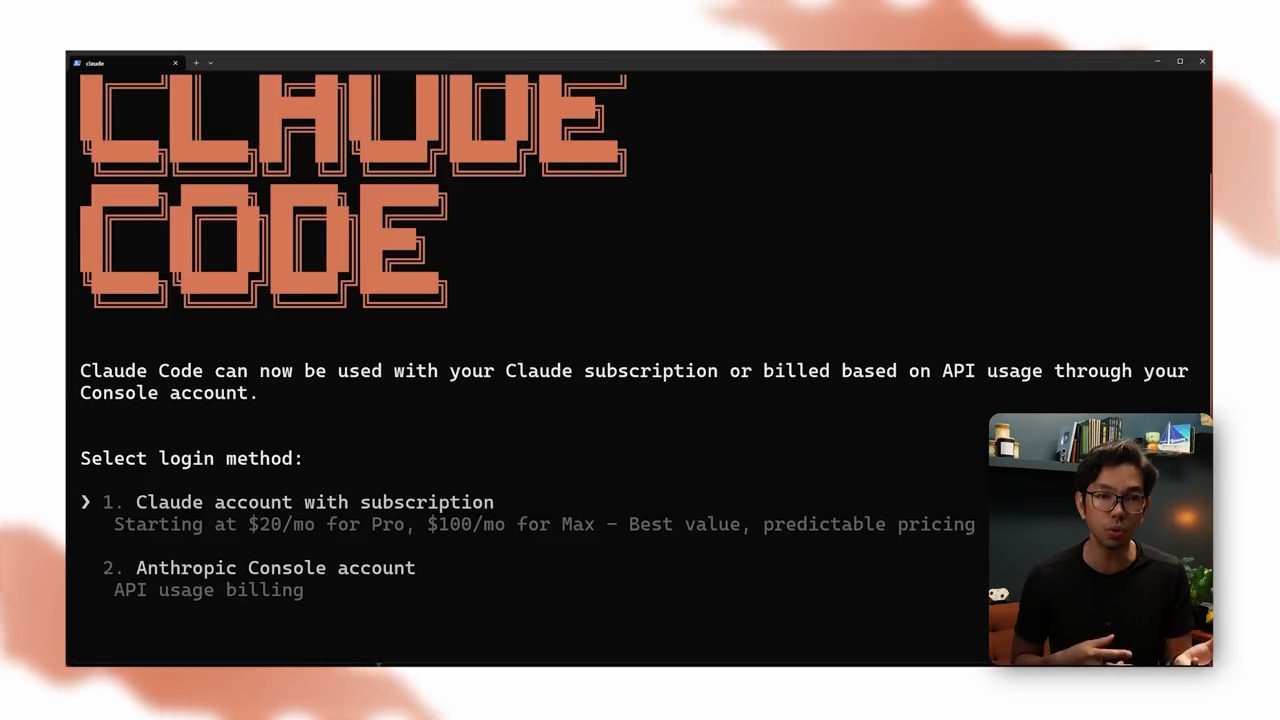 Màn hình chọn cách đăng nhập của Claude Code trong terminal