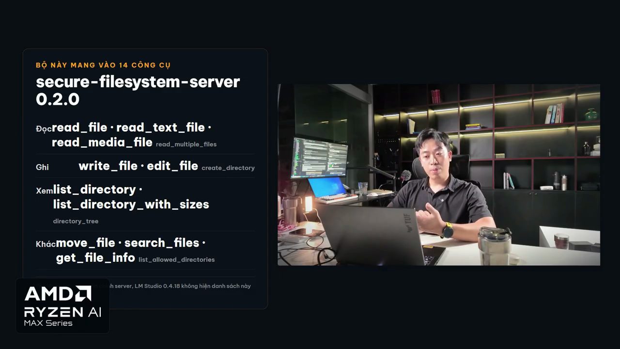 Slide liệt kê 14 công cụ của secure-filesystem-server 0.2.0