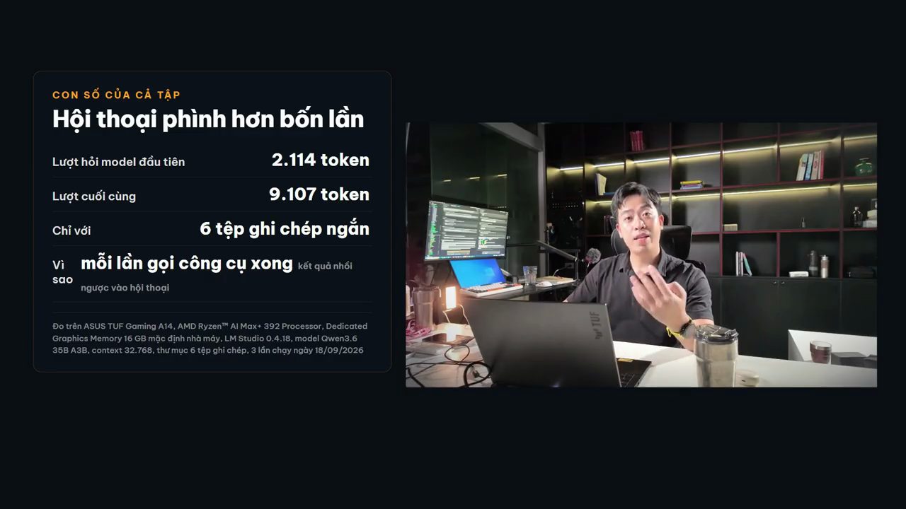 Slide hội thoại phình hơn bốn lần: 2.114 token lên 9.107 token