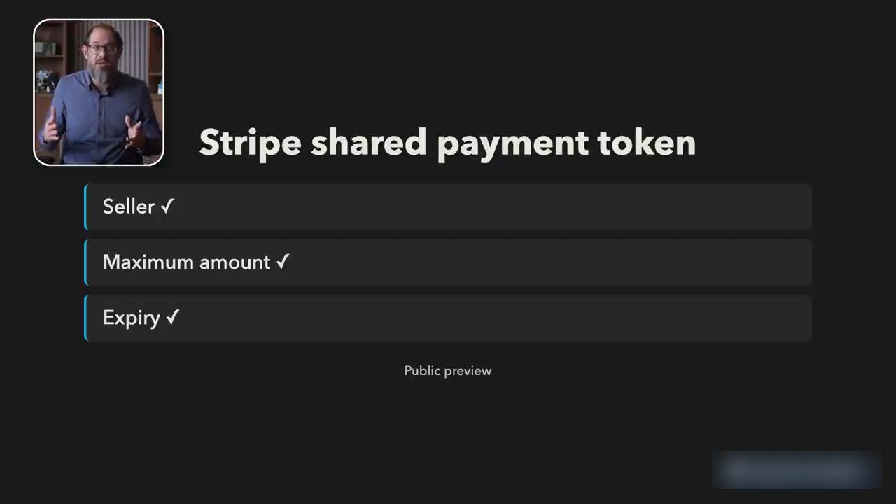 Slide Stripe shared payment token với ba dòng Seller, Maximum amount, Expiry