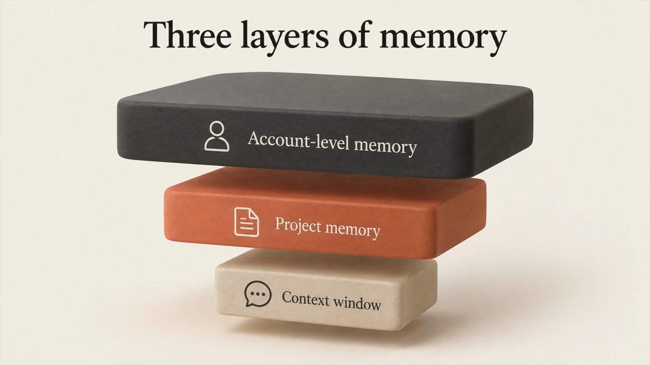 Slide Three layers of memory với ba khối chồng lên nhau