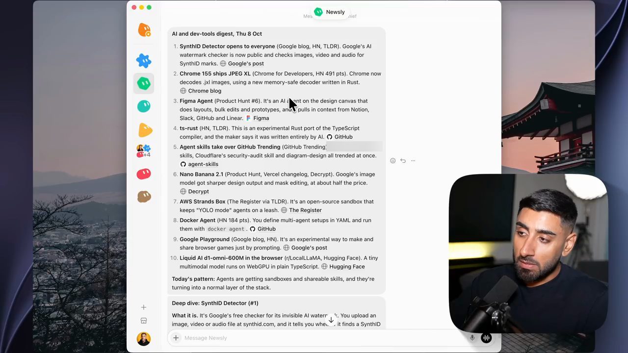 Bản AI and dev-tools digest của Newsly với mười mục tin đánh số