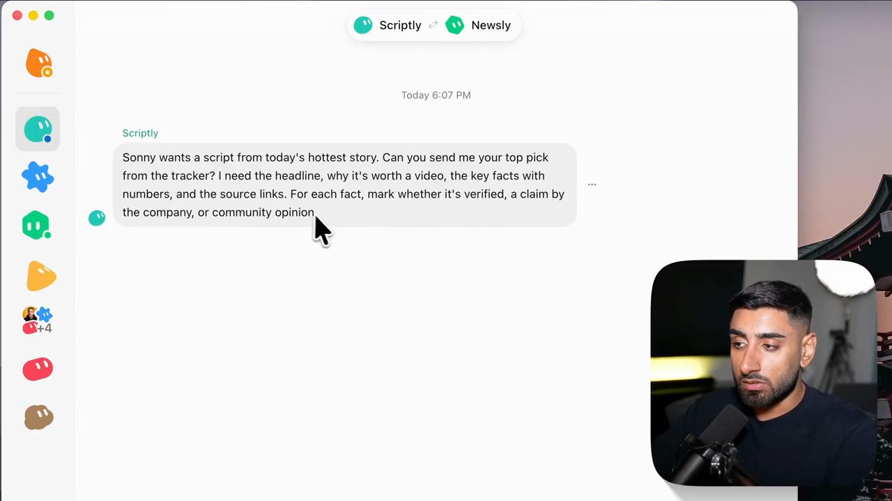 Cuộc chat giữa Scriptly và Newsly, Scriptly hỏi lựa chọn hàng đầu từ tracker