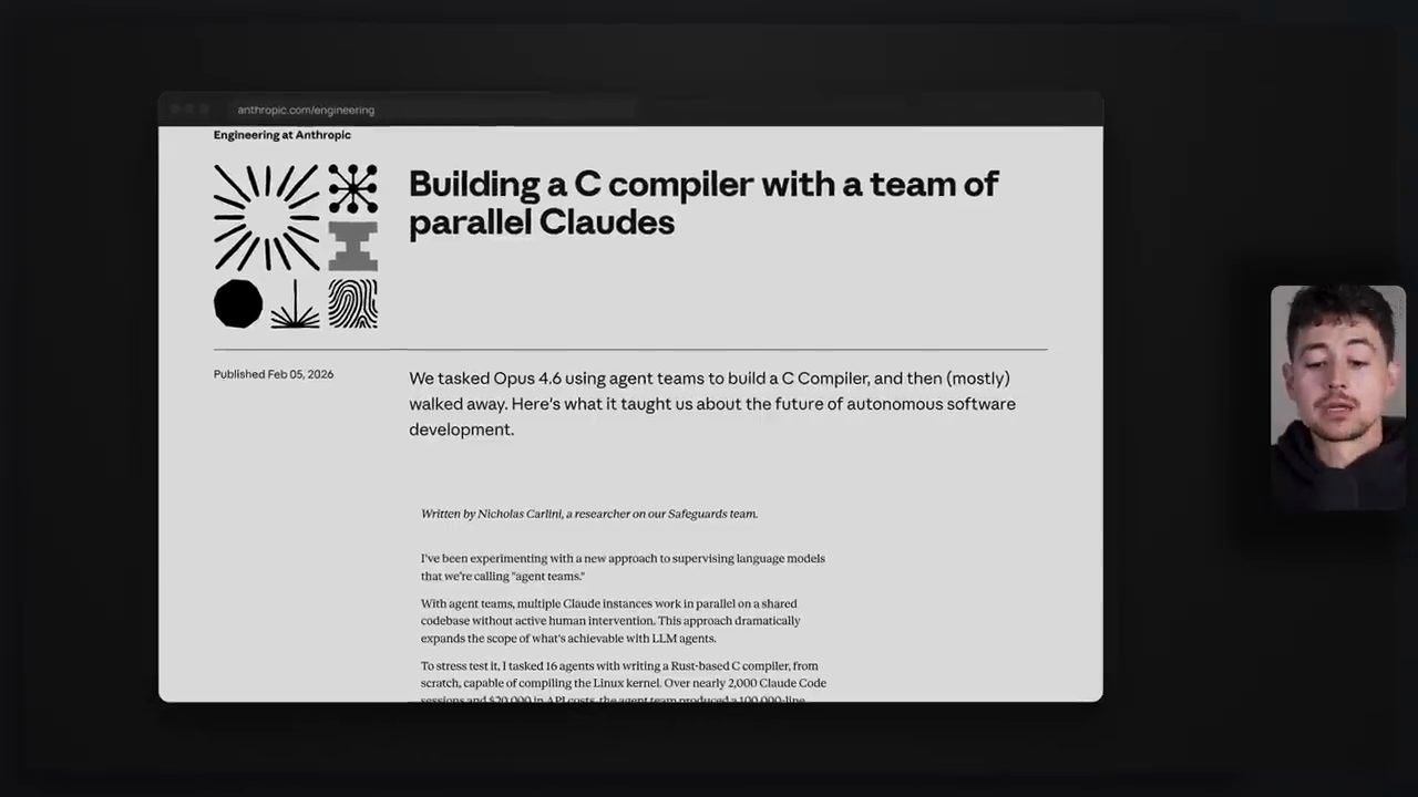 Bài Building a C compiler with a team of parallel Claudes trên blog Engineering at Anthropic