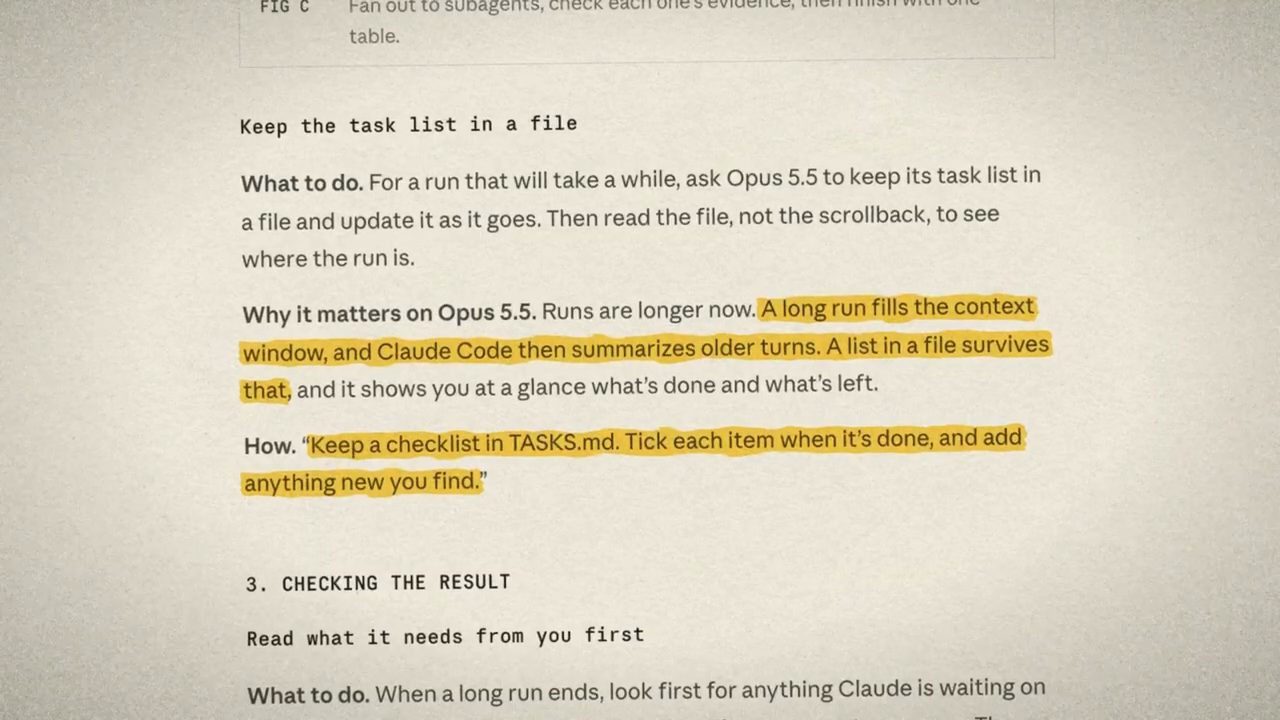 Mục Keep the task list in a file trong bài hướng dẫn với câu mẫu về TASKS.md