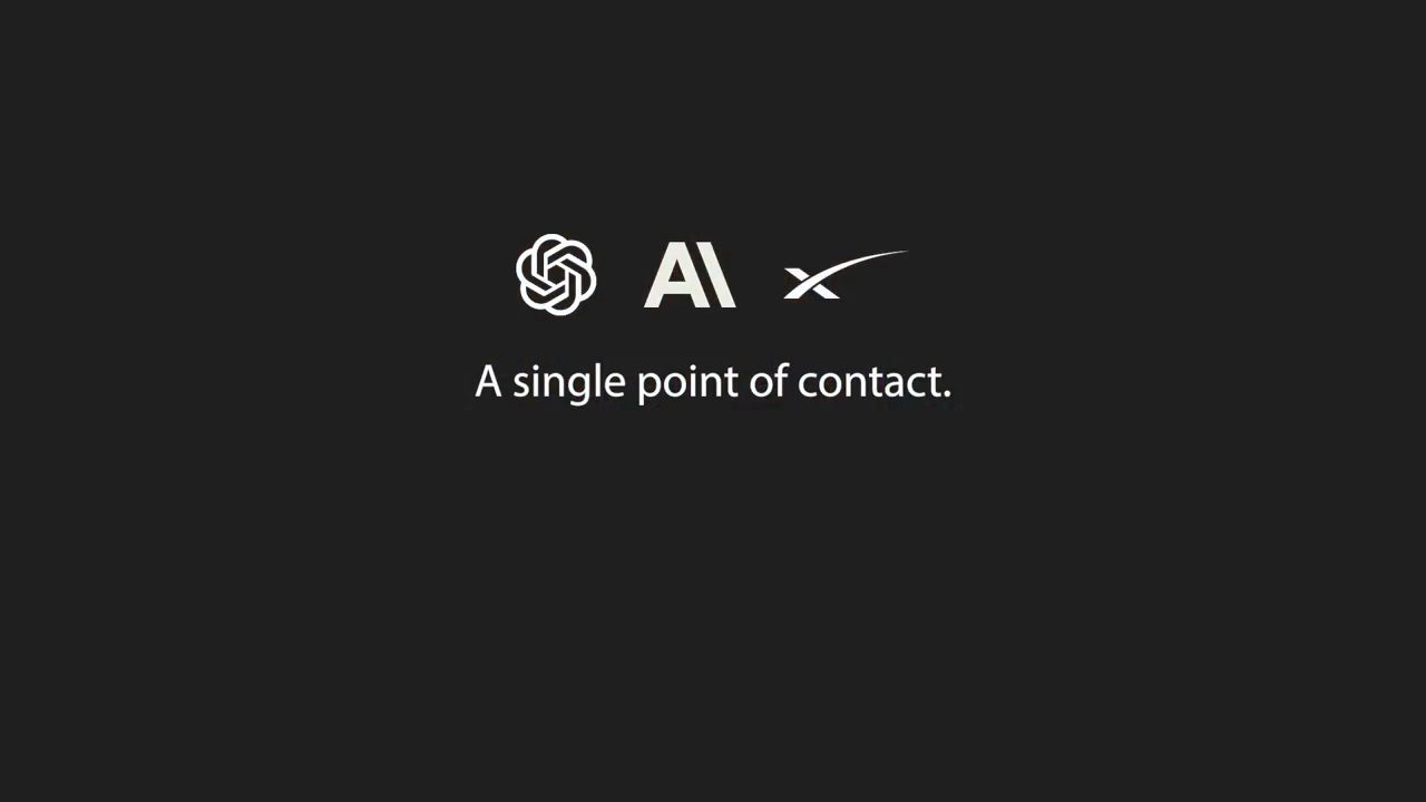 Logo OpenAI, Anthropic và một logo dạng chữ X trên nền tối, dòng chữ A single point of contact